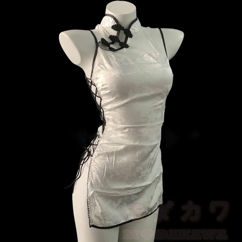Vintage Cheongsam See-through Lace-up Lingerie Dress
