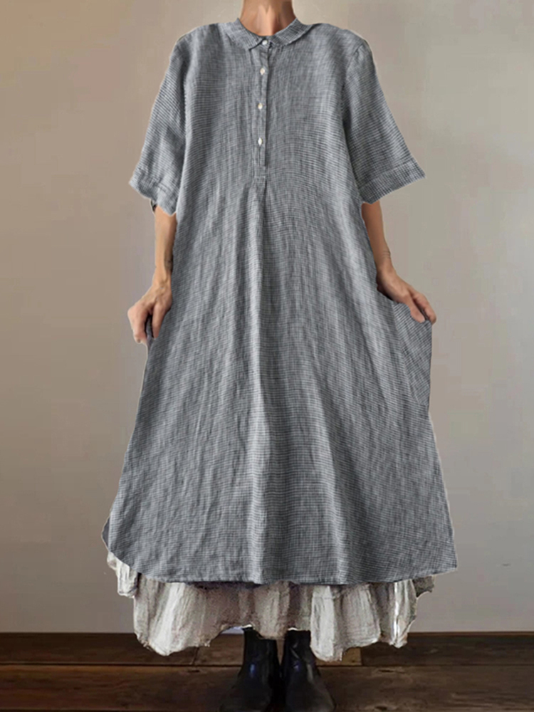 Casual Plaid Printed Button Down Maxi Dress