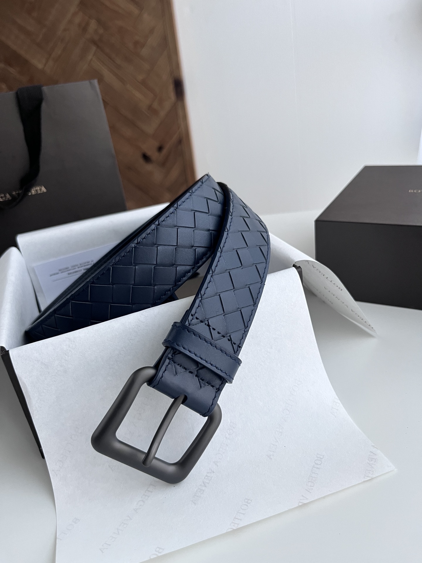 Bottega Veneta intreccio woven cowhide double-sided belt 3.5cm wide