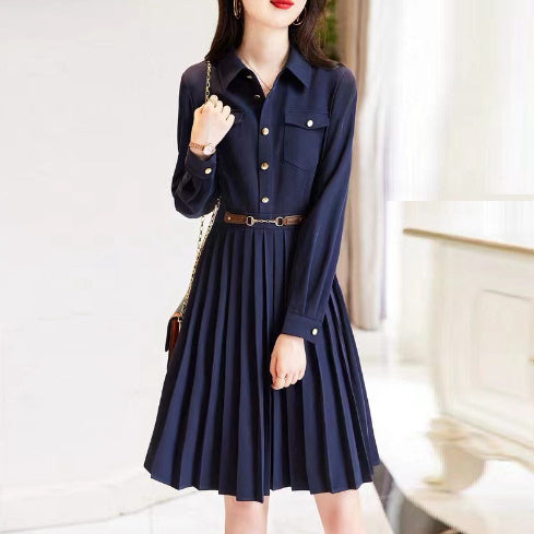 Lapel Loose Long Sleeve Elegant Dress