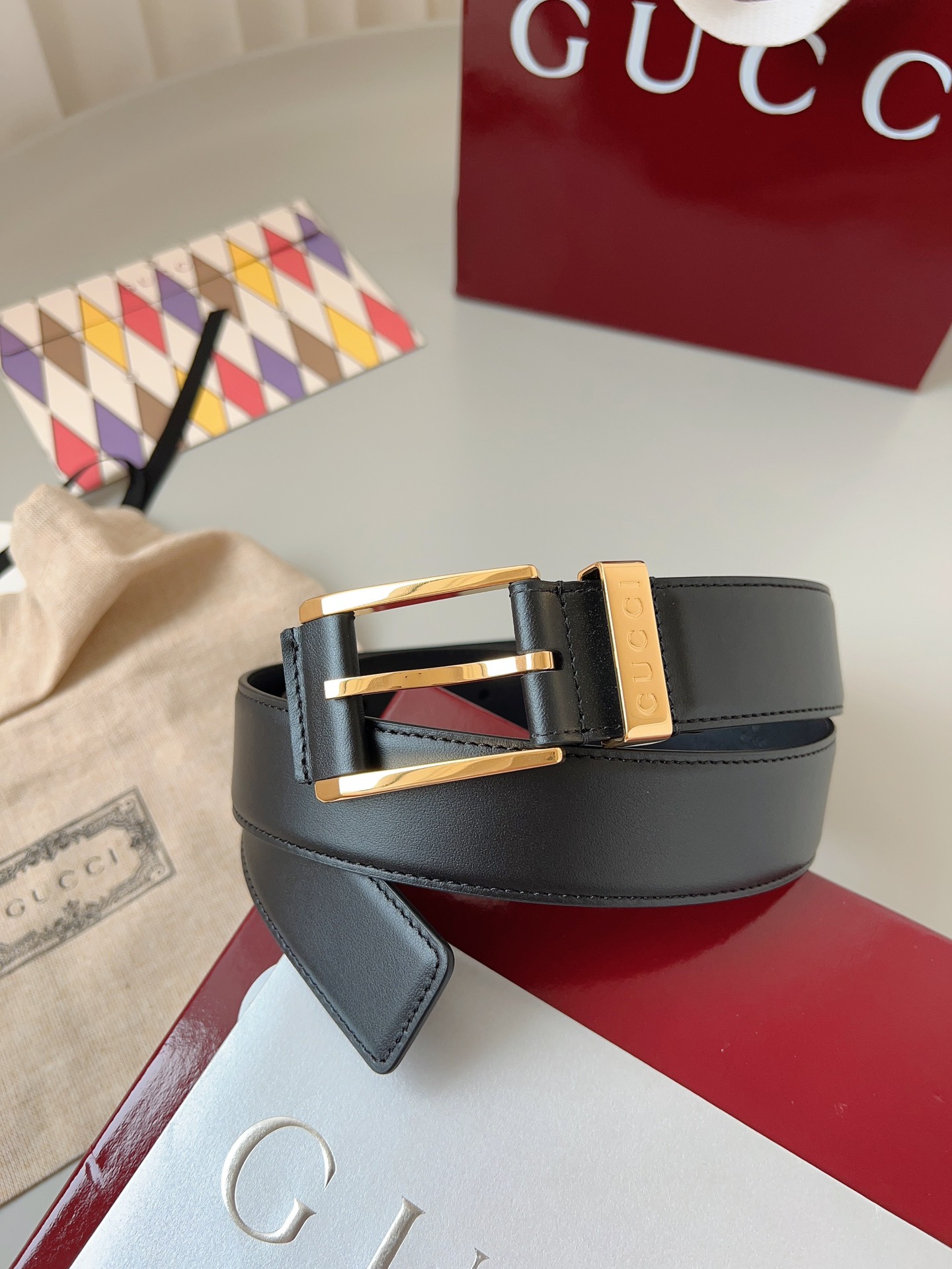 Gucci pin buckle leather belt 3.5cm wide