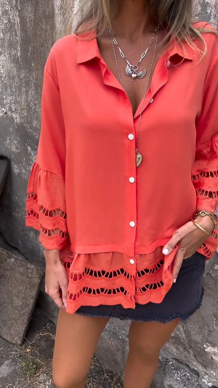 Mid-sleeve Shirt with Hollow Patchwork Design (Buy 2 Free Shipping)
