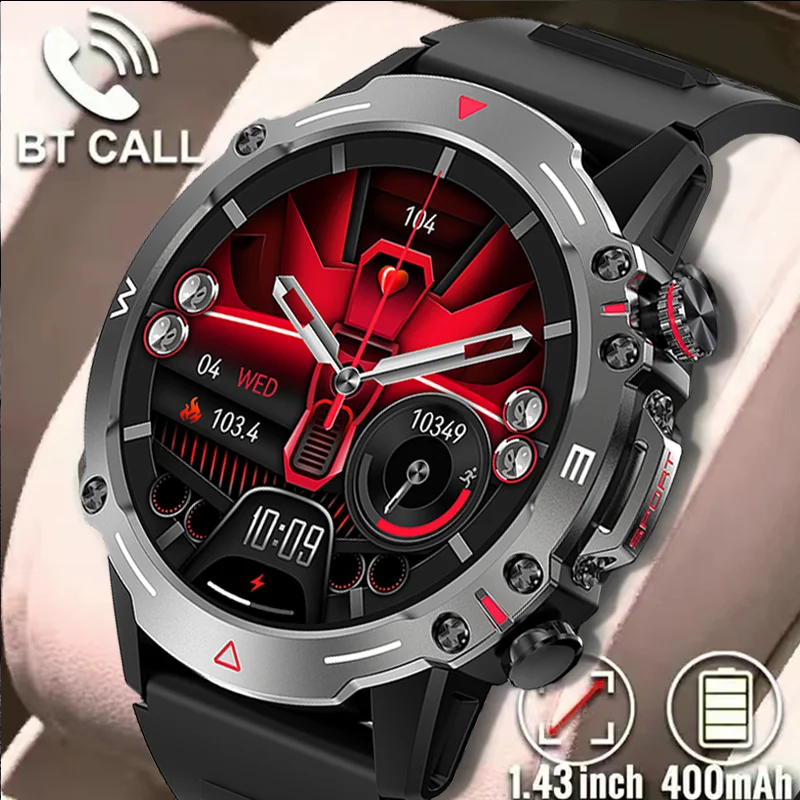 New Men's HD Bluetooth Talk 1.43-inch AMOLED Smartwatch Blood Pressure Monitor IP68 Waterproof Men's Smartwatch for Android iOS