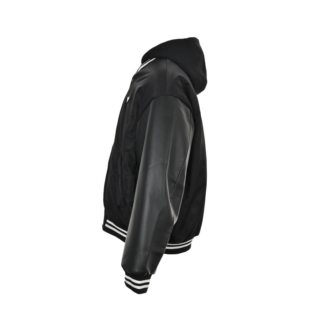 Prada 24Fw recycled nylon leather sleeve patchwork flight quilted jacket