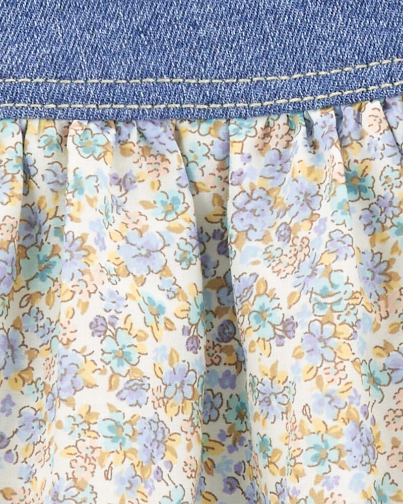 Oshkosh Floral Print Denim Jumper Dress