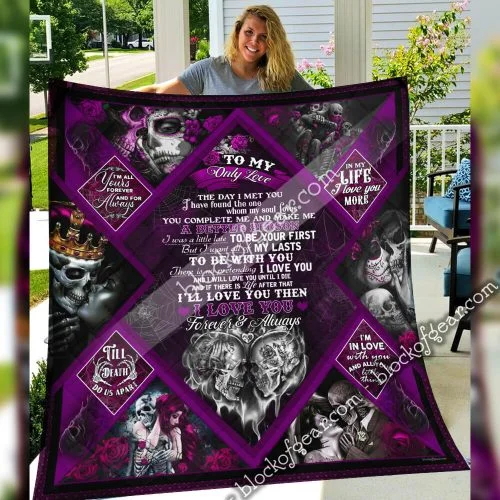 To My Only Love. Skull Couple Quilt Blanket