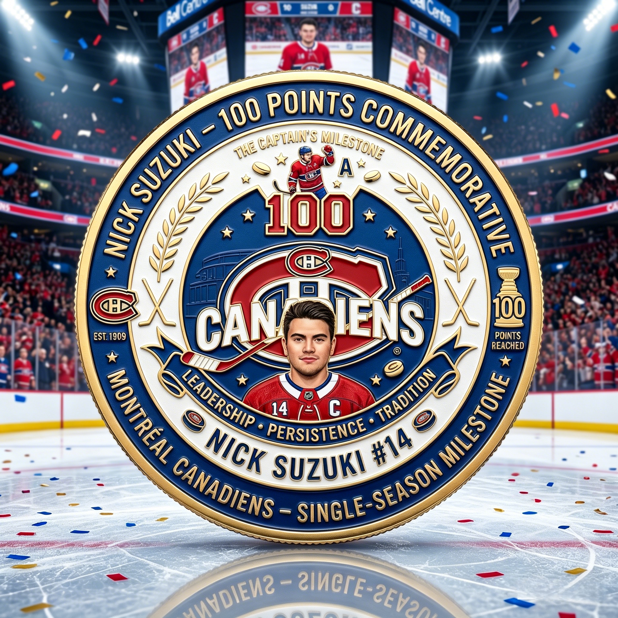 🏒 Nick Suzuki: 100 Points Captain's Milestone – Canadiens Legacy Coin 🇨🇦