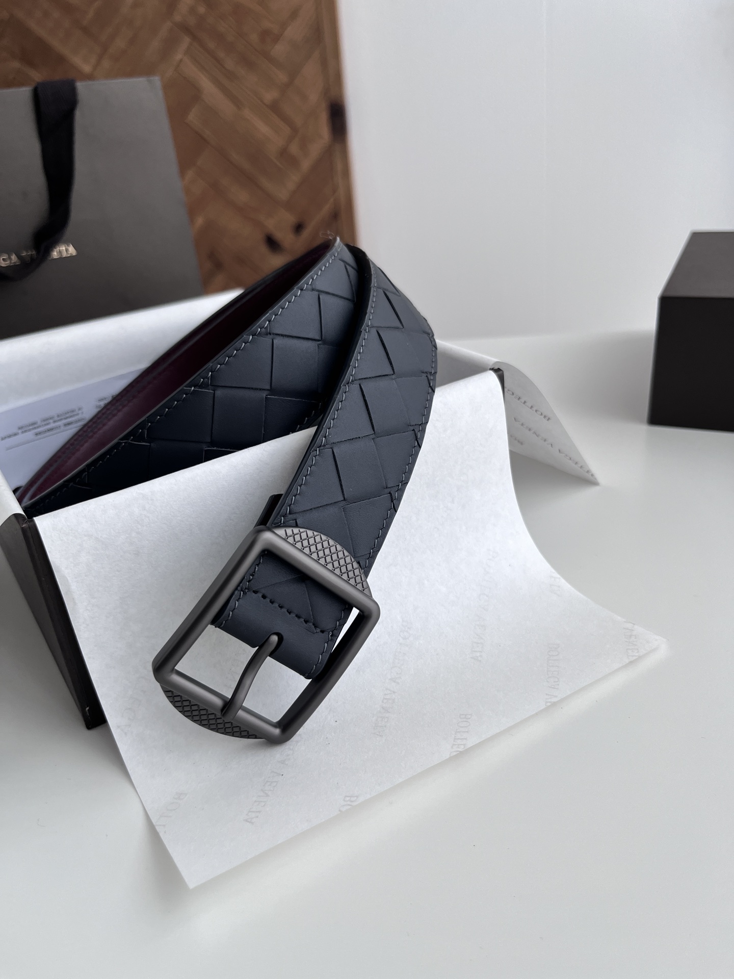 Bottega Veneta intreccio woven cowhide double-sided belt 3.5cm wide
