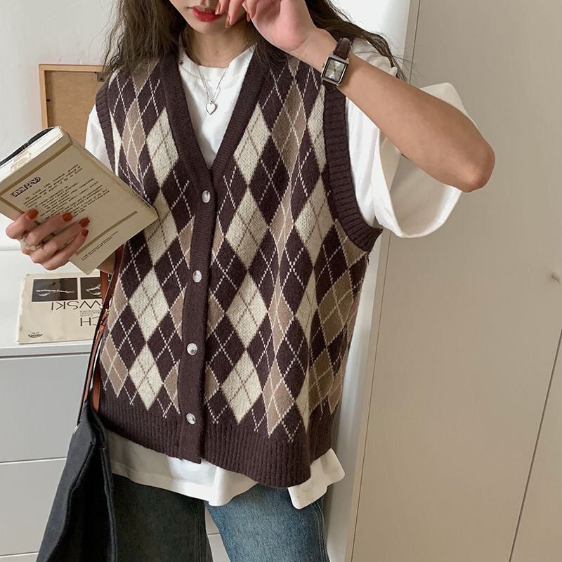 Vintage Sleeveless V-Neck Vest Sweater