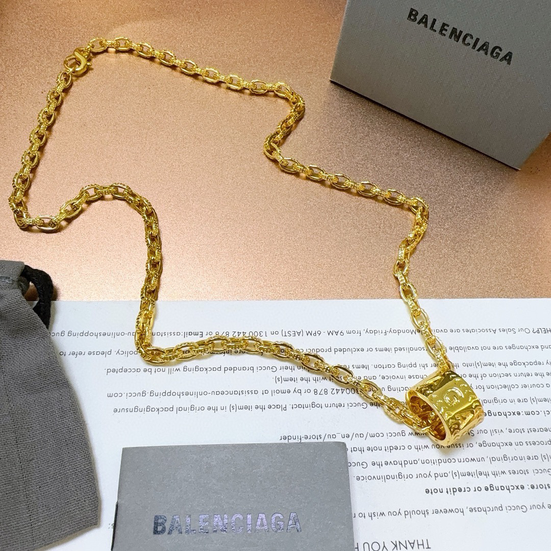 Balenciaga Gold Hollow Ring Chain Necklace