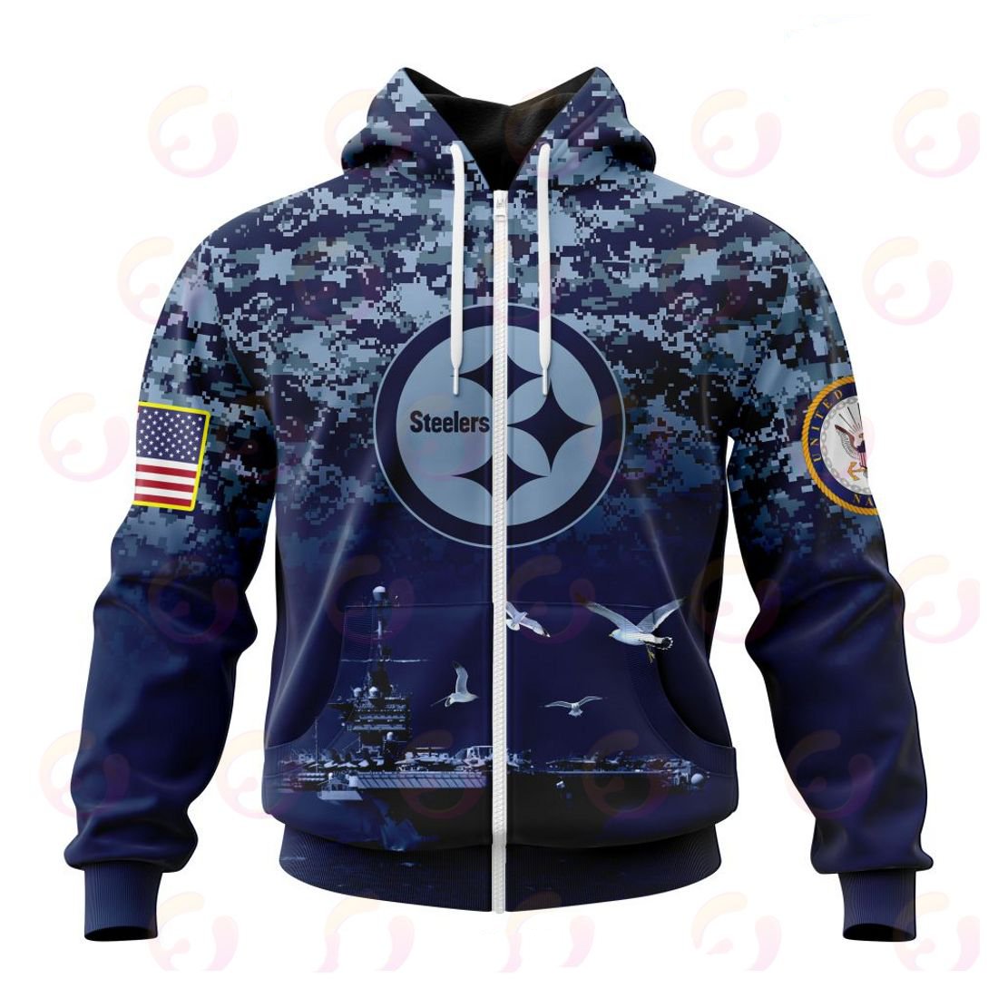PITTSBURGH STEELERS 3D HOODIE HONOR US NAVY VETERANS