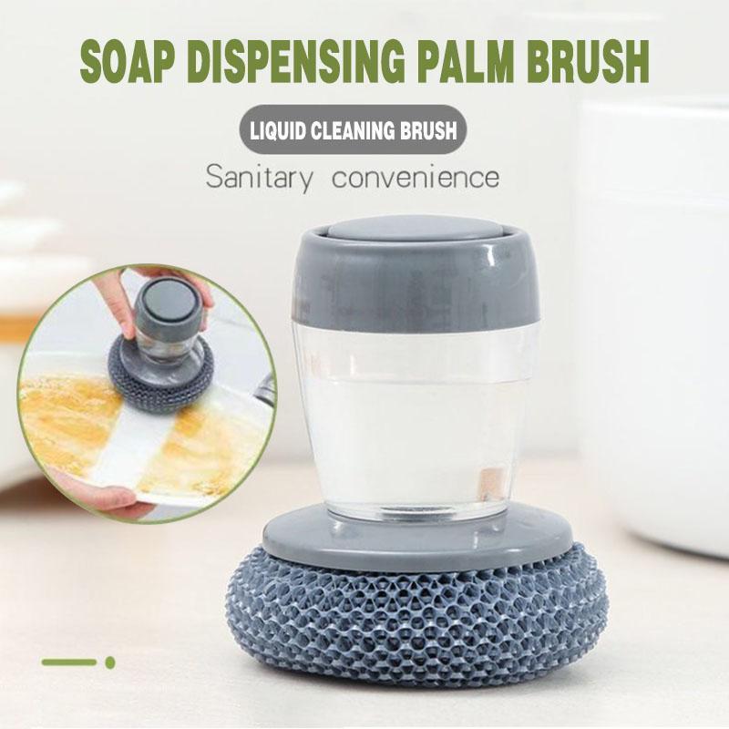 (🔥CHRISTMAS HOT SALE)Kitchen Soap Dispensing Palm Brush-(Palm Brush+3pcs Replace Brush Head/1 Pack)BUY 2 PACKS GET 1 PACK FREE TODAY!