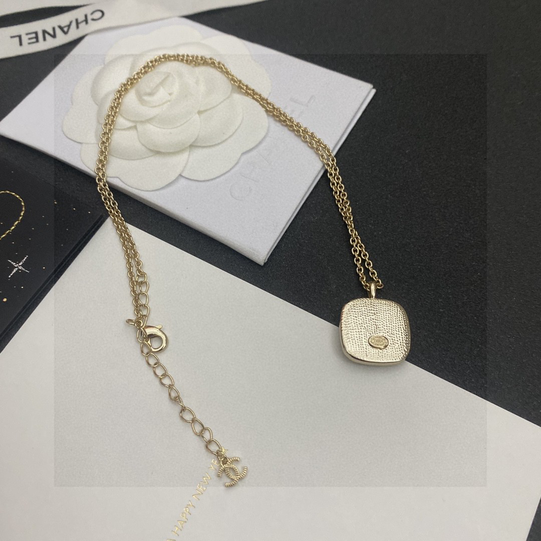 Chanel Square 3D Floral Image Pendant Necklace