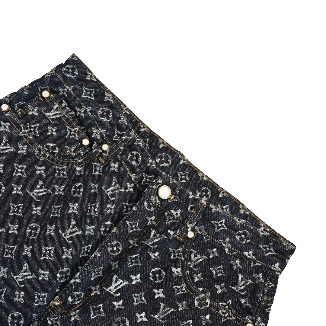 Louis Vuitton 24Fw Heavy Printed Jacquard Pearl Button Straight Jeans