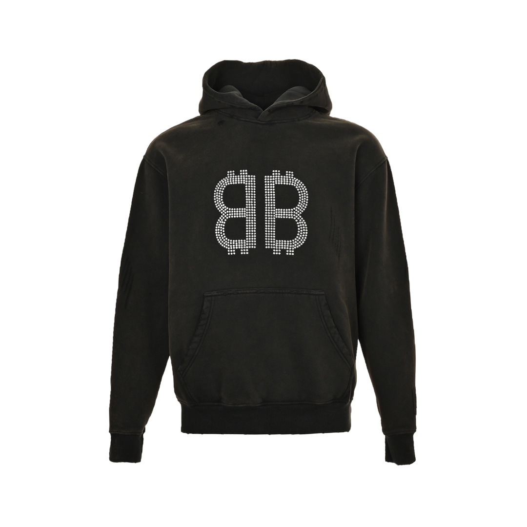 Balenciaga 24Fw Double B Bitcoin Hot Diamond Plush Hoodie
