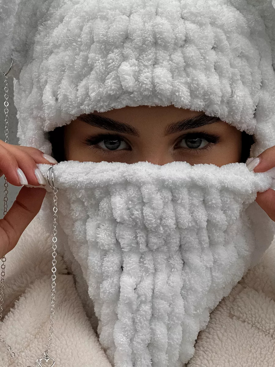 💖 Valentine's Day Sale 49% OFF 💖 Plush Chunky Knit Balaclava with Ears(Including Chain & Pendant)
