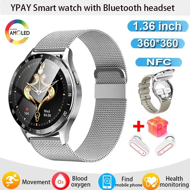 New wireless Bluetooth headset 2-in-1 HD Bluetooth Calling Smartwatch NCF Heart rate Blood pressure Monitor Sports smartwatch