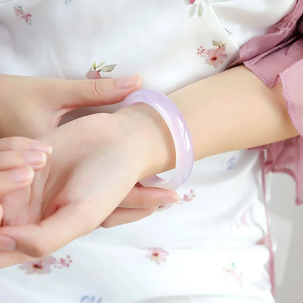 Natural Violet Jade Chalcedony Bangle Bracelet For Women Fine Jewelry Charm Jadeite Widened Jade Bracelet Gifts Free Shipping