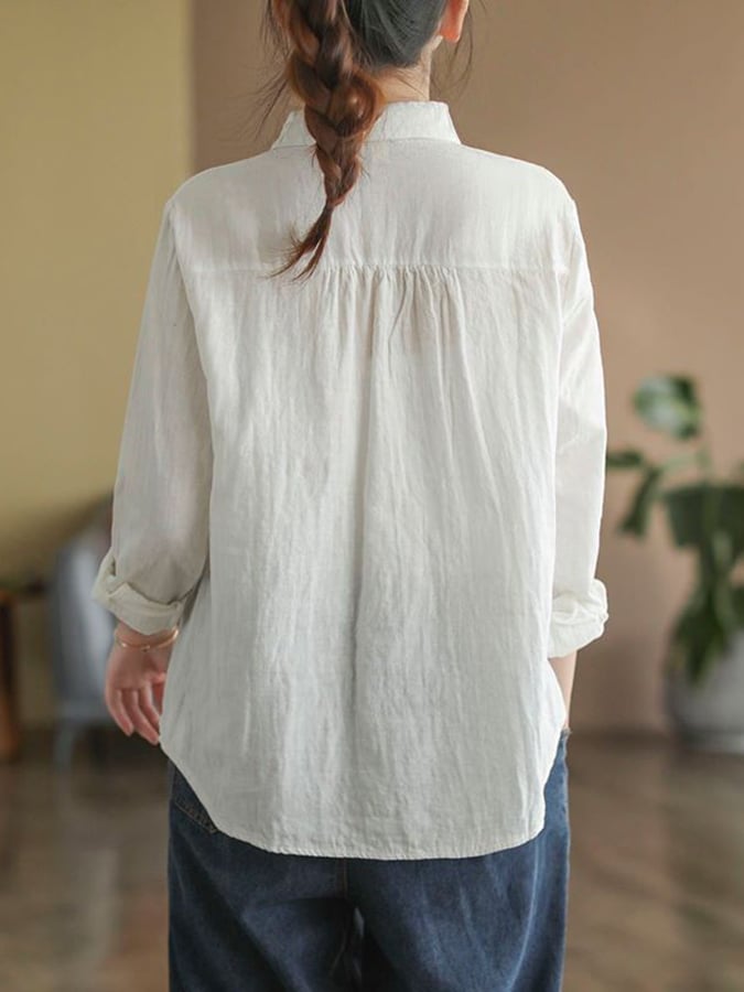 Minimalist Retro Embroidered Long Sleeved Lapel Shirt