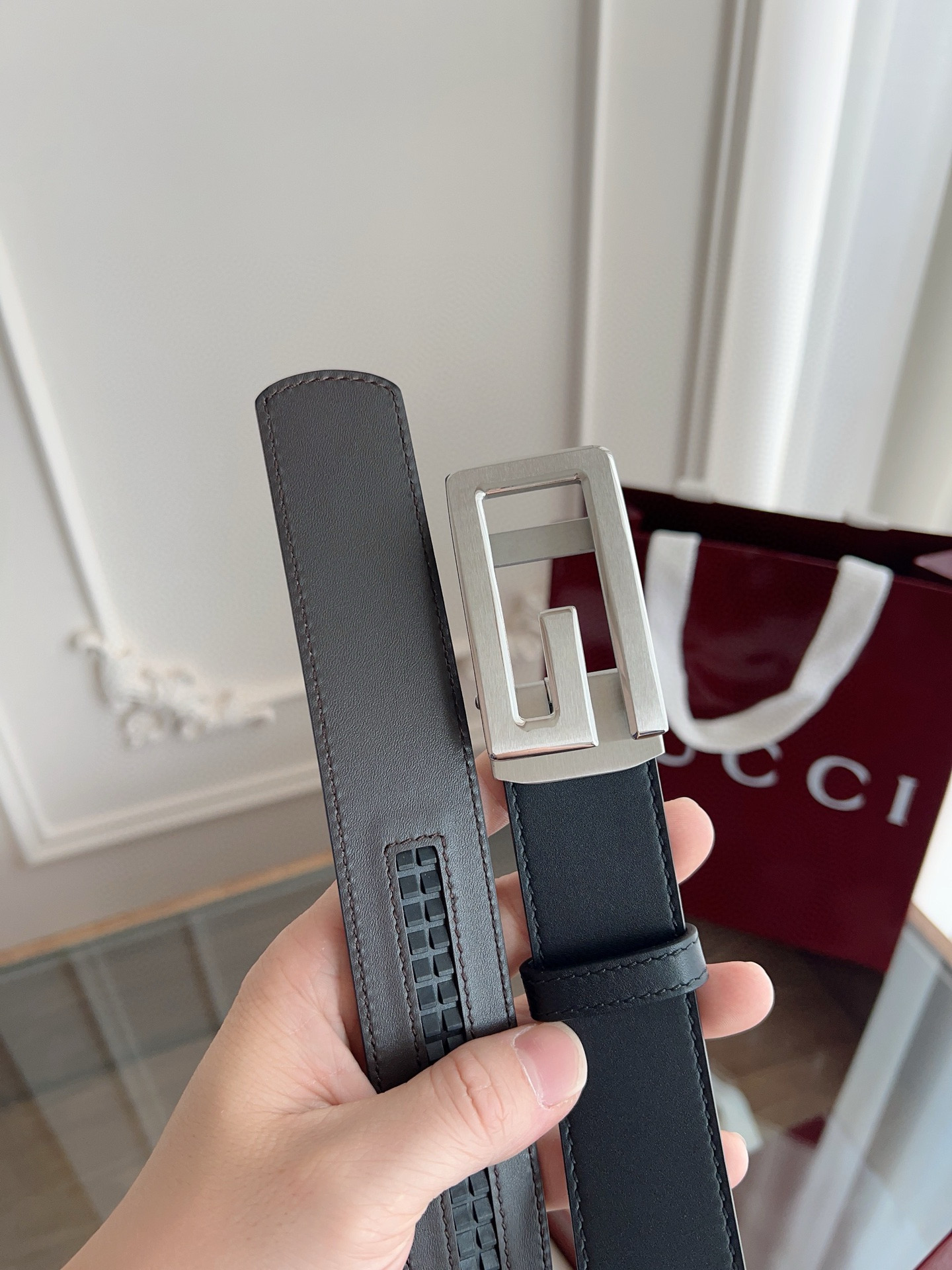 Gucci automatic smooth buckle double-sided cowhide belt width 3.5cm