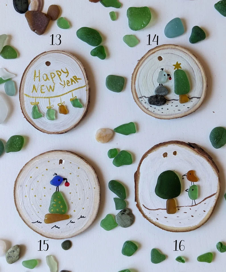 Sea Glass Art Ornament，Unique Christmas Decor