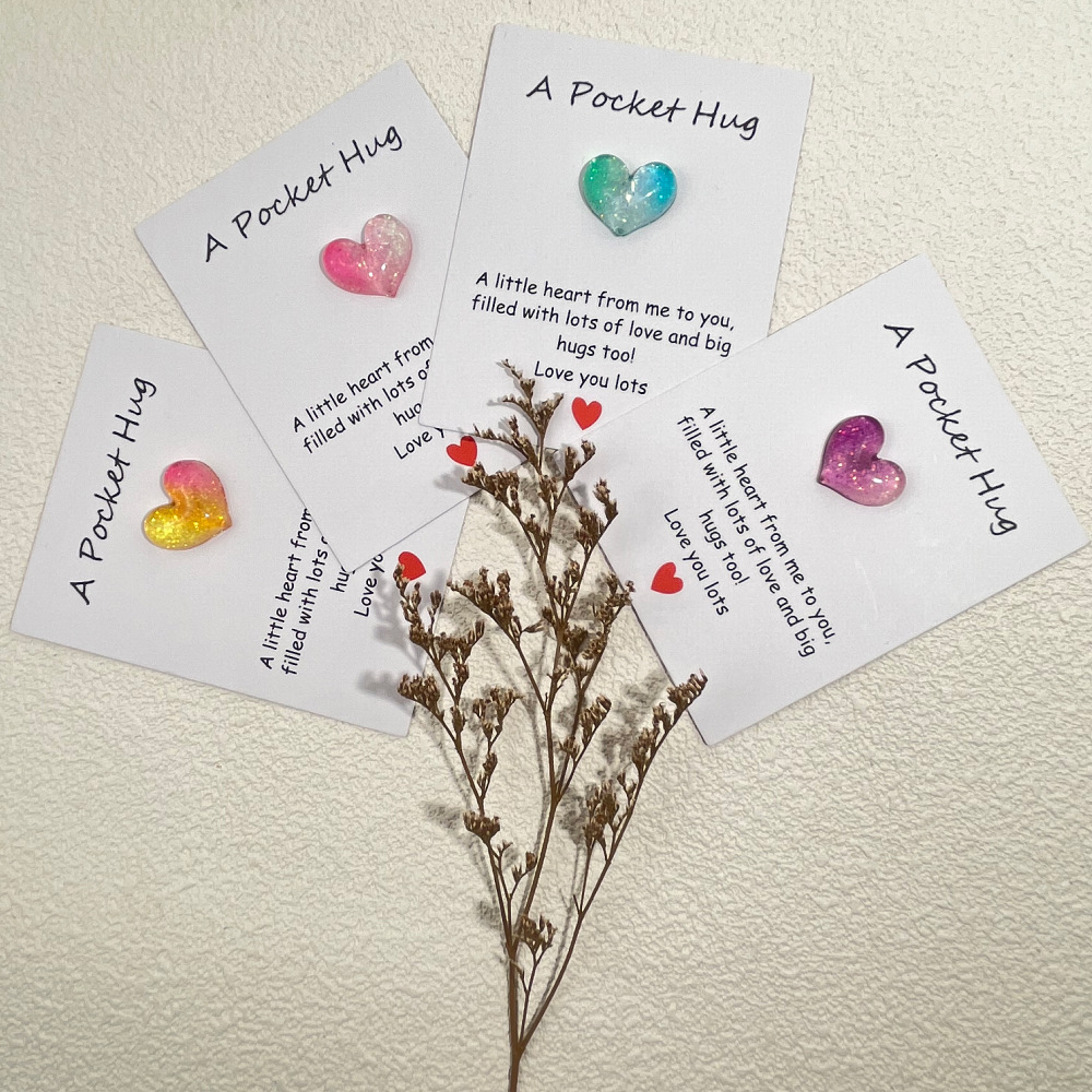 💕💕Little Heart Pocket Hugs Love Symbol Card (Cute resin heart decorative gift with an encouraging greeting)