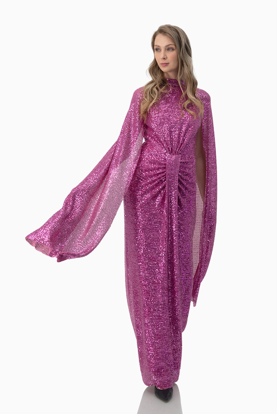 Vestido largo de lentejuelas rosa