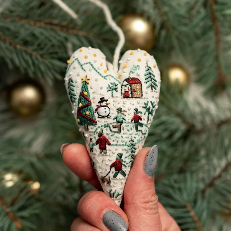 💐💐2025 Christmas Carnival Eve Sale 49% Discount-DIY Heart Shaped Hand Embroidered Christmas Ornament Kit