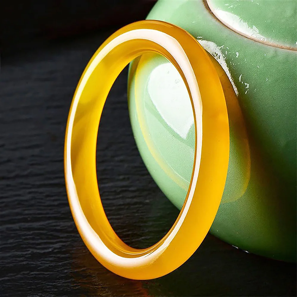 Jade Bracelet Natural Charm Jadeite Yellow Agate Bangle Round Handring For Women Fine Jewelry Holiday Gifts Fashion Accessories