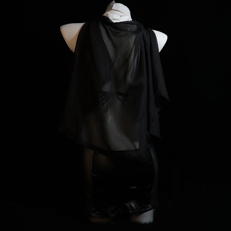 Nun Backless See-through Slit Lingerie Dress