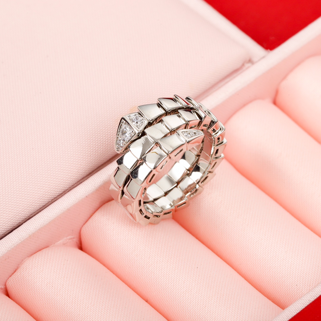 Bulgari Narrow Double Circle Diamond Snake Ring