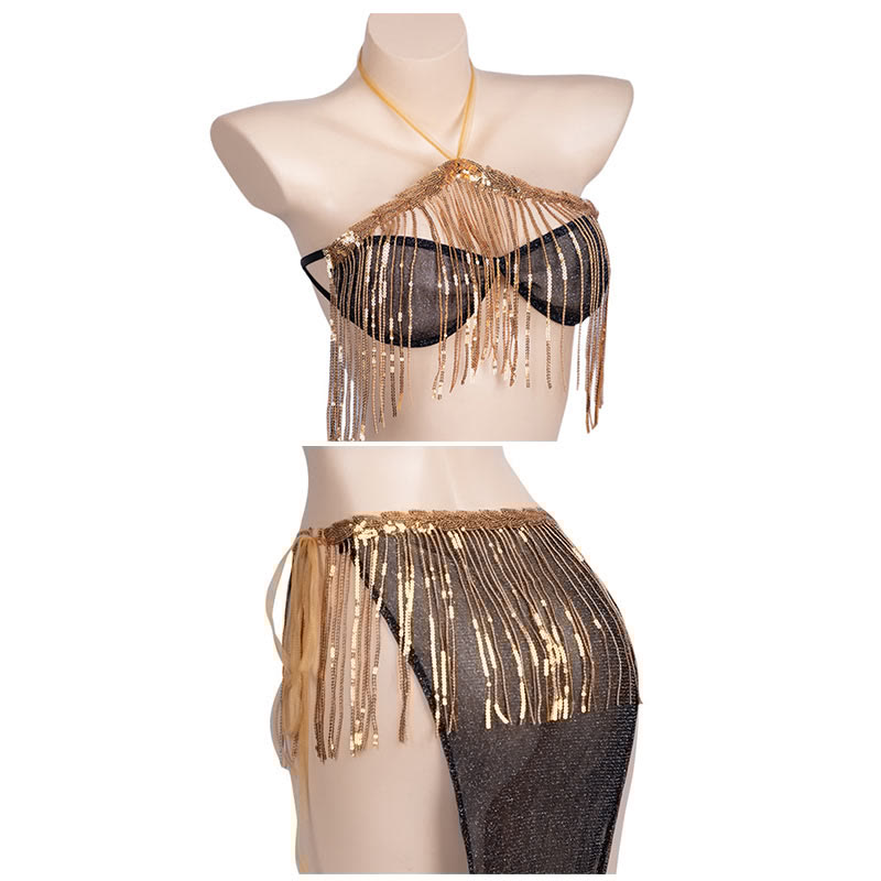 Sexy Sequins Decoration See-through Lingerie Set