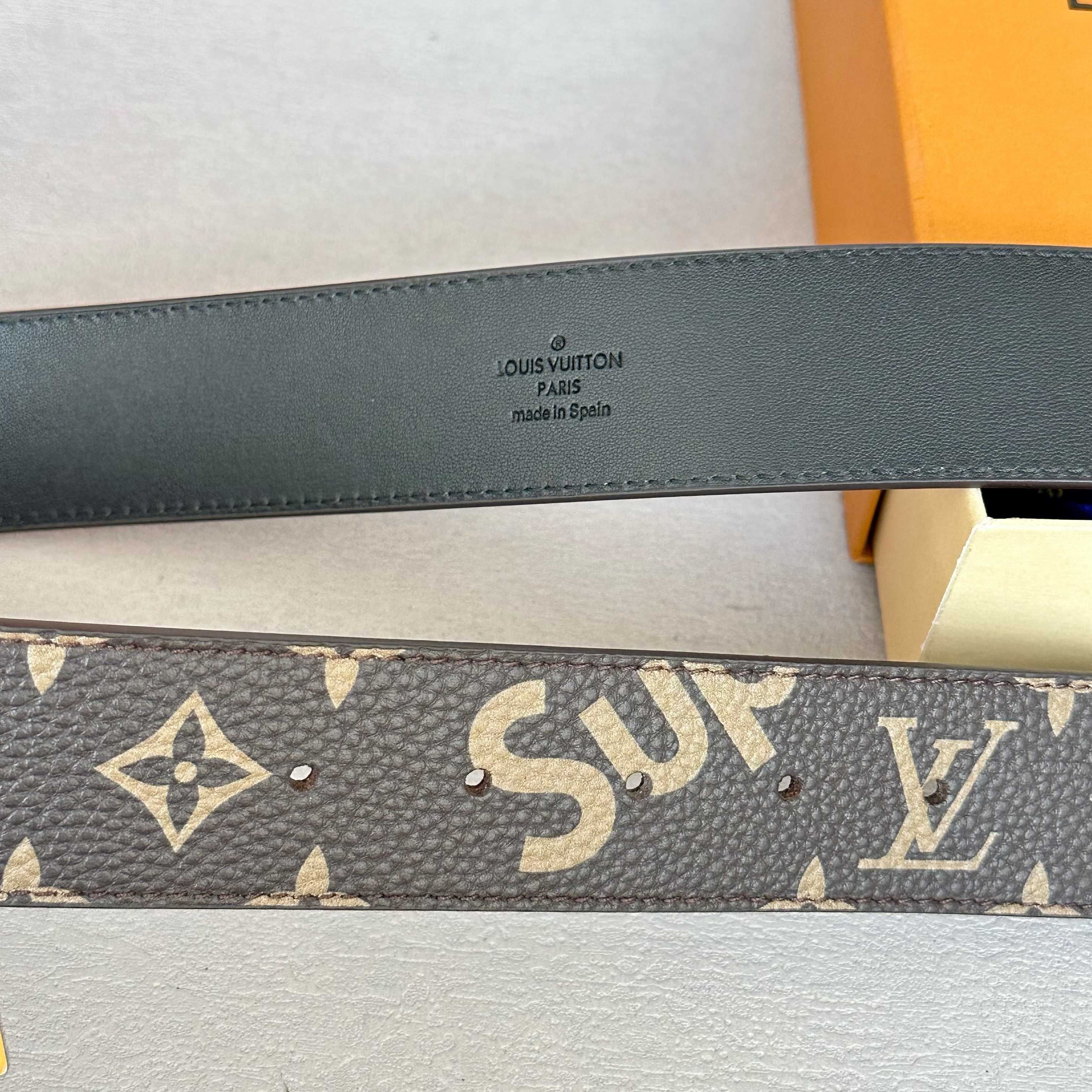 Louis Vuitton Litchi Pattern Double-Sided Cowhide Leather Belt 4CM Width