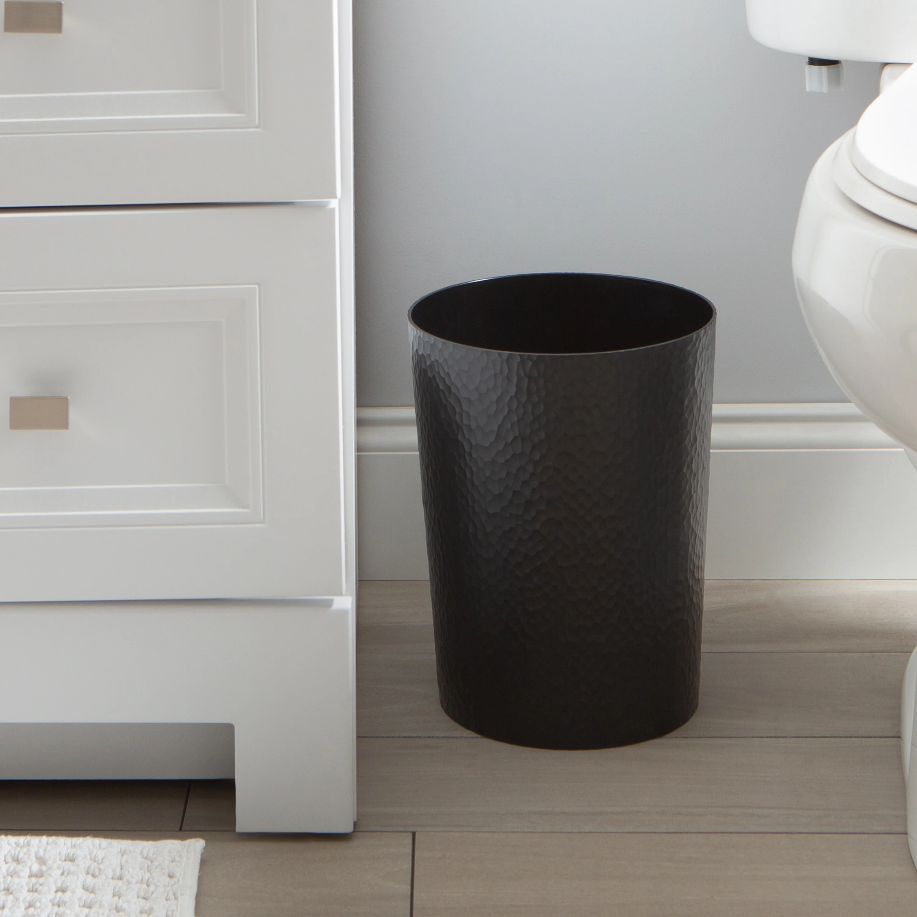 Bath Bliss Hammered Textured Trash Can in Black