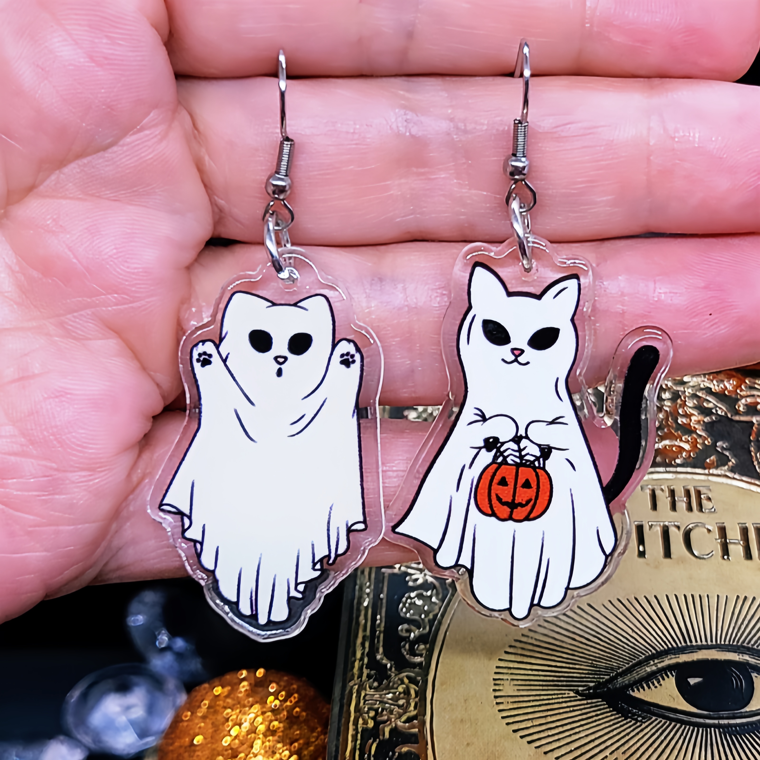 Spooky Novelty Ghost Cat Earrings