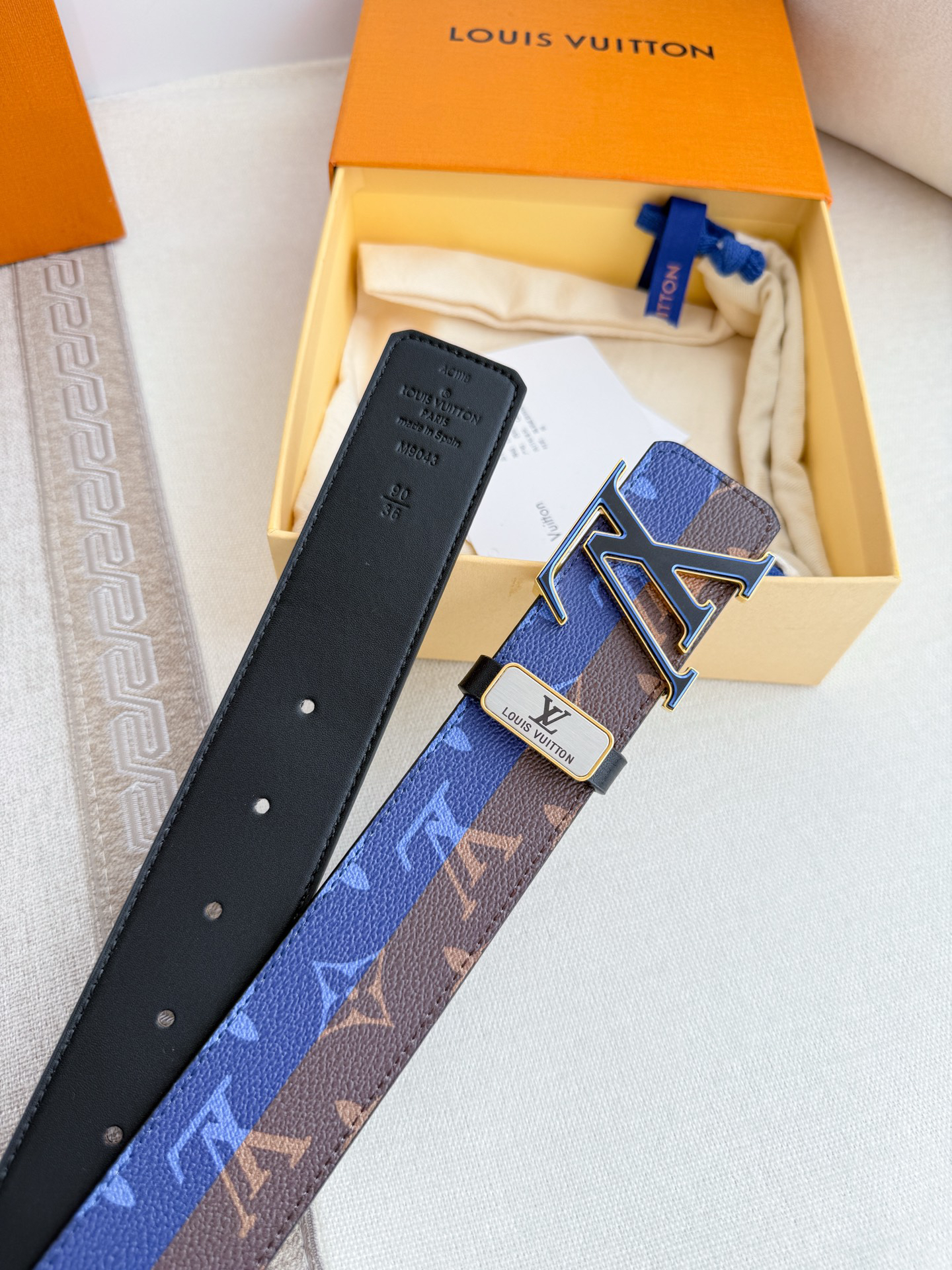 Louis Vuitton Two-tone Monogram Calfskin Men's Belt, 3.8CM Width