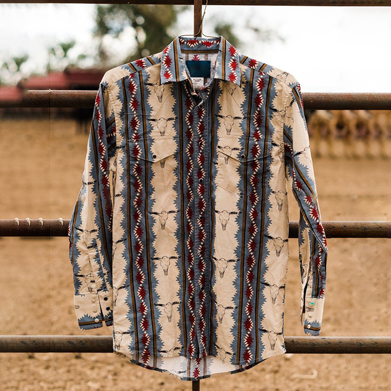 Casual Vintage Western Print Shirt