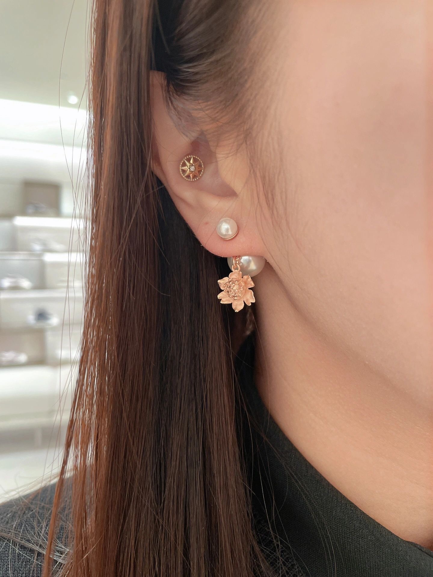 Dior Rose Pearl Earrings