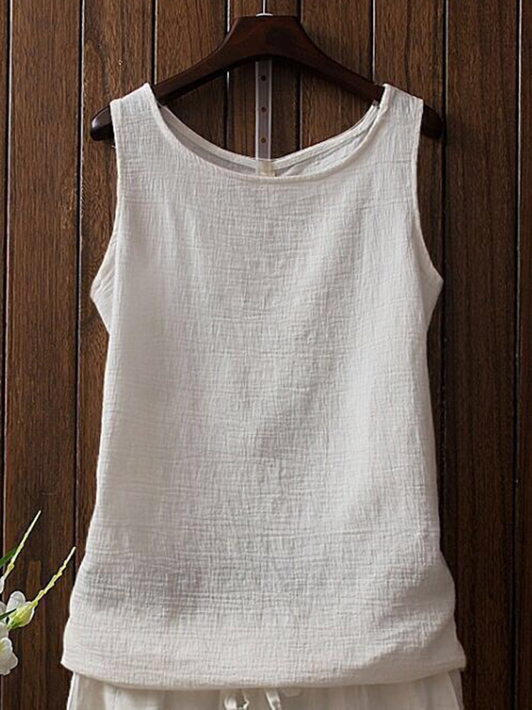 Texture Round Neck Comfy Casual Tank Top