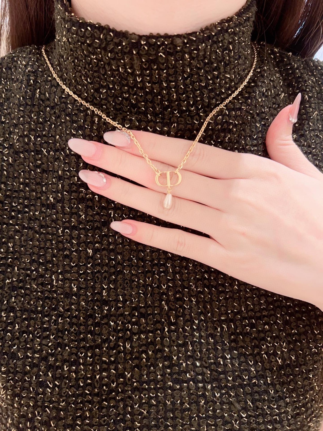 Dior CD letter pendant pearl necklace