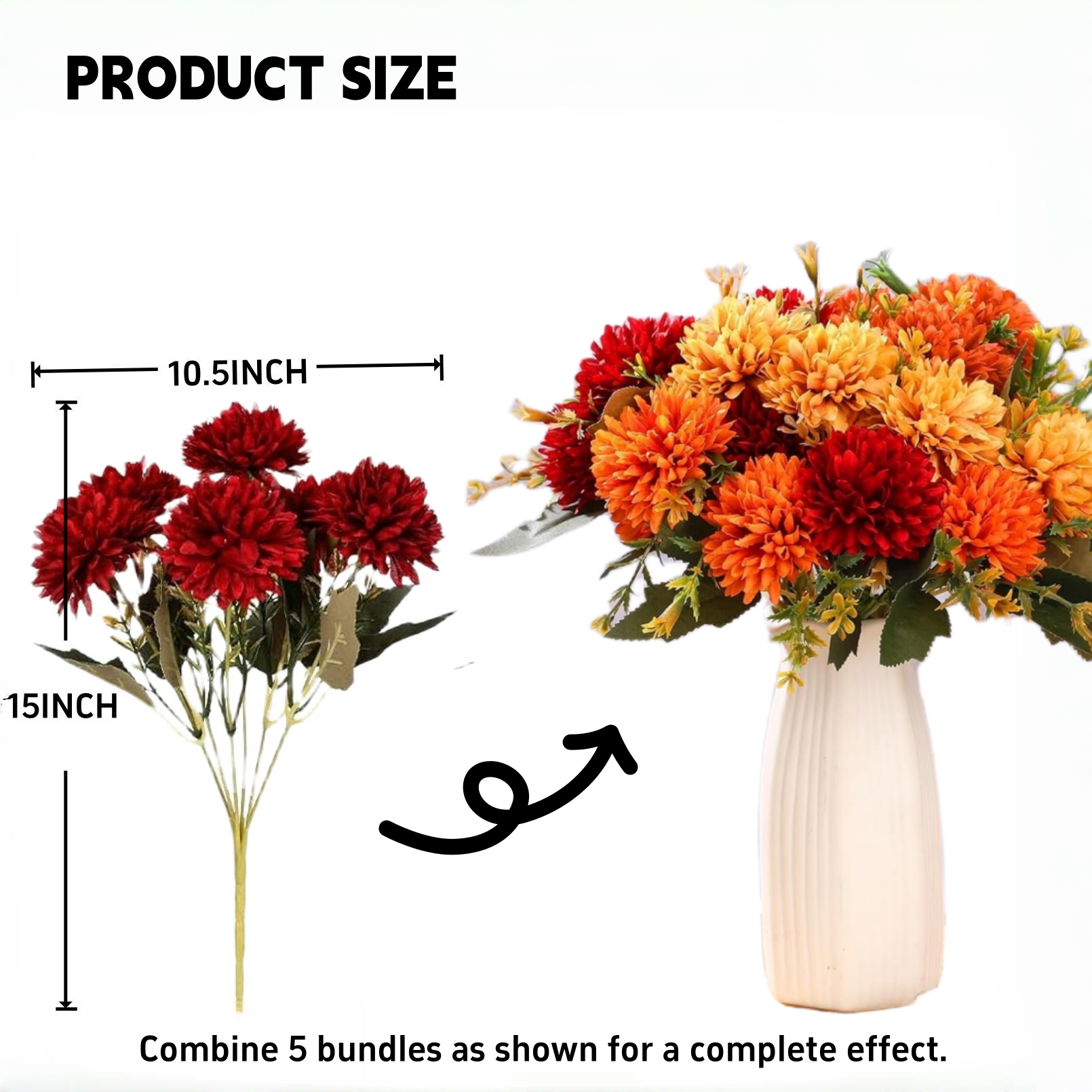⚡Flash Sale⚡Artificial Chrysanthemums Bouquet Burnt Orange Flowers - UV resistant, Waterproof, Windproof