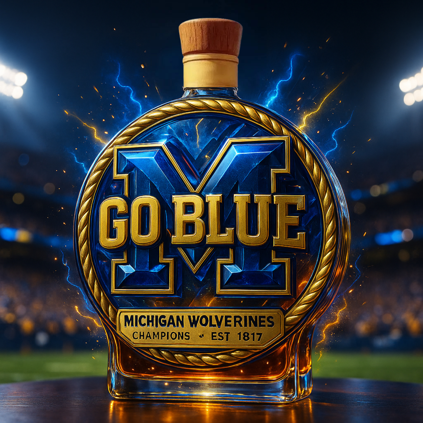 University of Michigan Wolverines Commemorative Whiskey Bottle