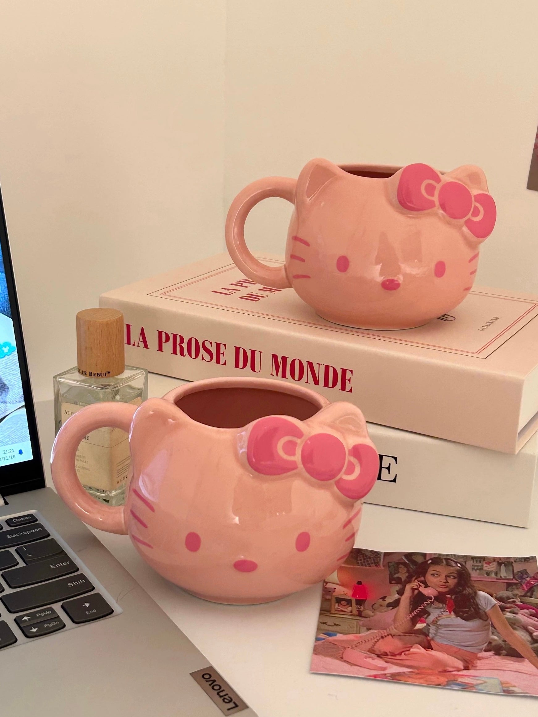 KT Pink Cute Ceramic Coffee Mug Birthday Novelty Gifts for Women Kids