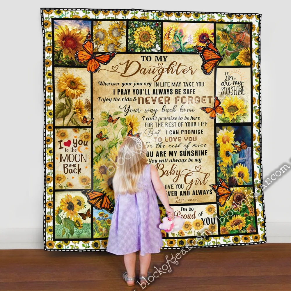 To My Daughter, Love Mom. Sunflower Butterfly Quilt Blank