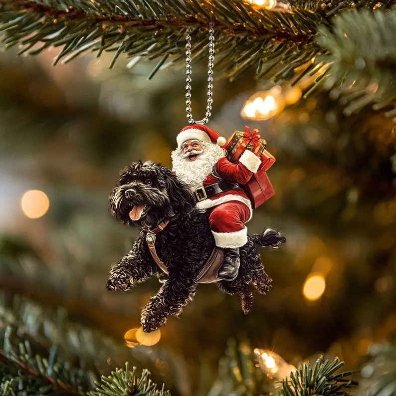 Happy Santa and Dog Ornament