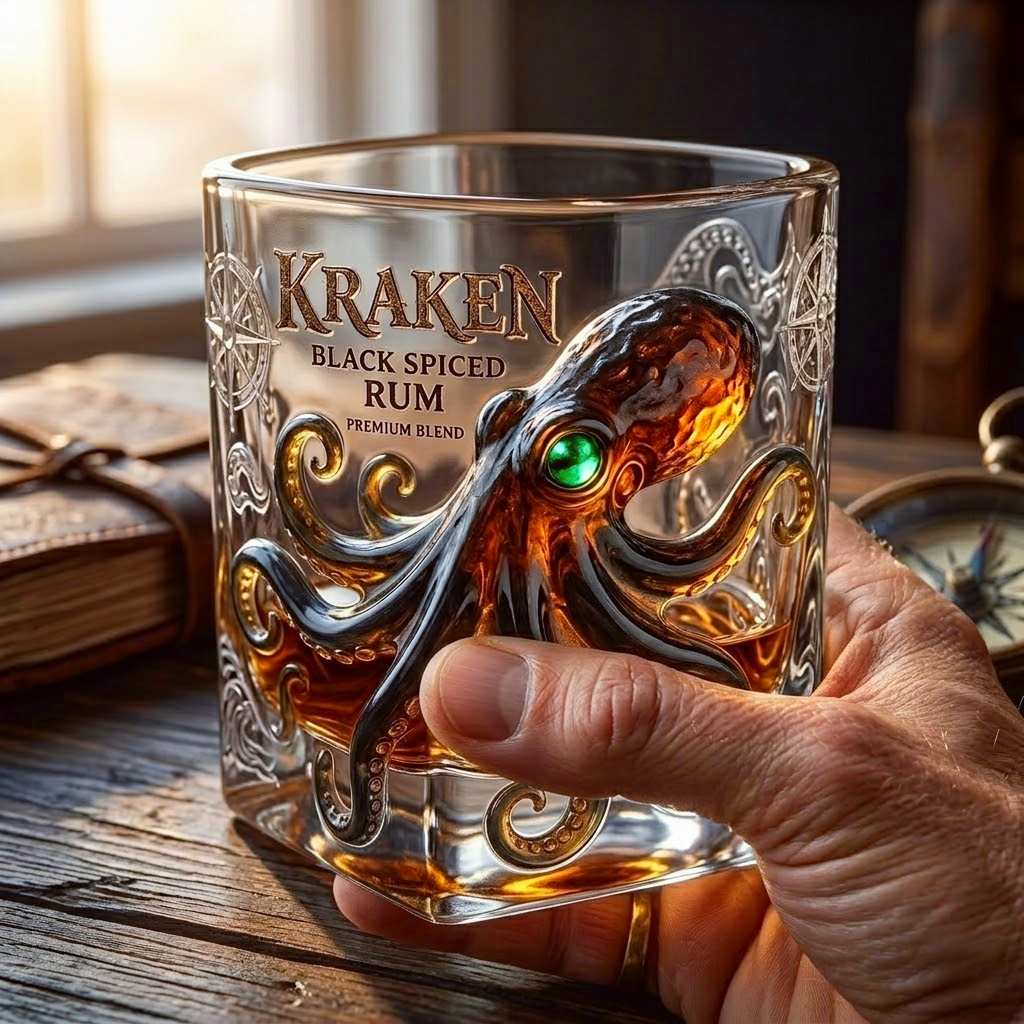 ⚓ KRAKEN Black Spiced Rum 3D Sculpted Glass
