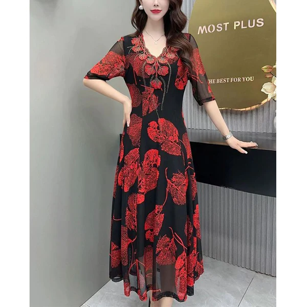 🔥Hot sale 30.99🔥✨[Best Gift For Her] Women's V-Neck Floral Waist-Slimming Long Dress（40%OFF)