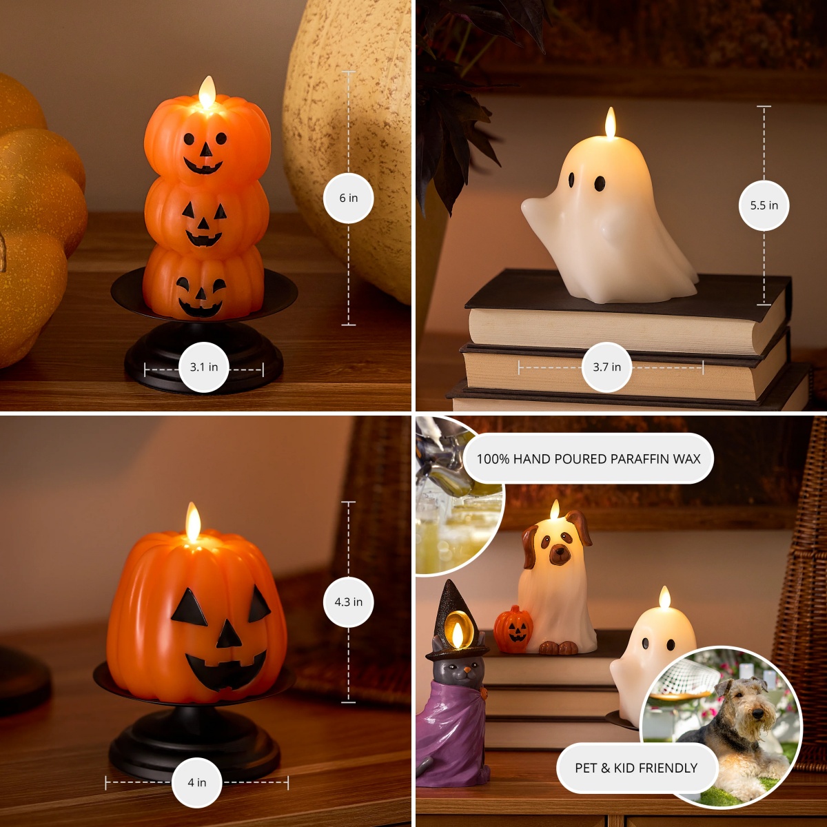💥ON SALE💥-👻🎃 Swaying‑Flame Ghost & Pumpkin LED Candles, Safe,Zero Mess✨