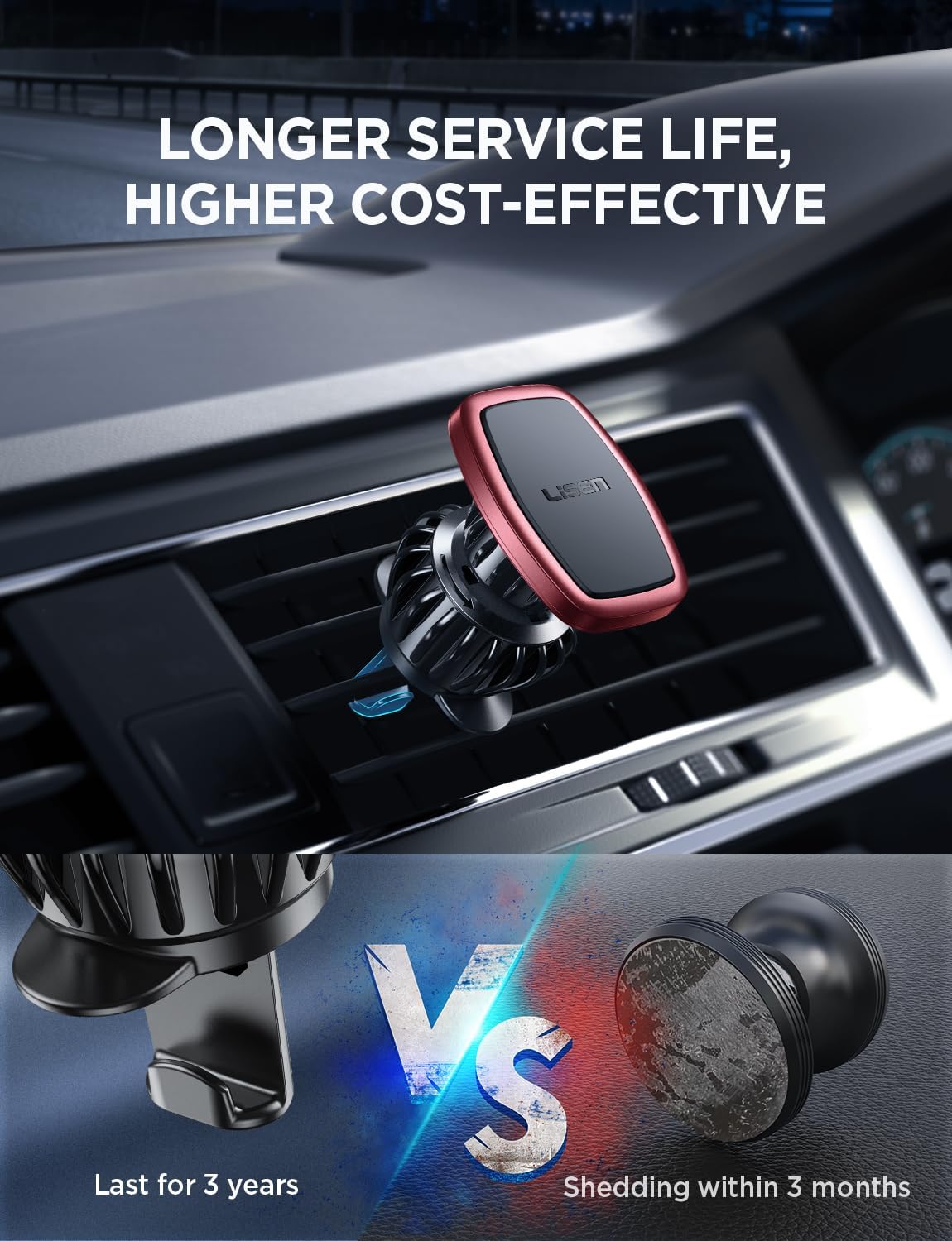 LISEN 2 Pack Magnetic Phone Holder for Your Car Mount 6 Military Magnets Car Phone Holder Mount Vent Cell Phone Holdeer Mount Vent Cell Phone Holder (20X Powerful: Gold)