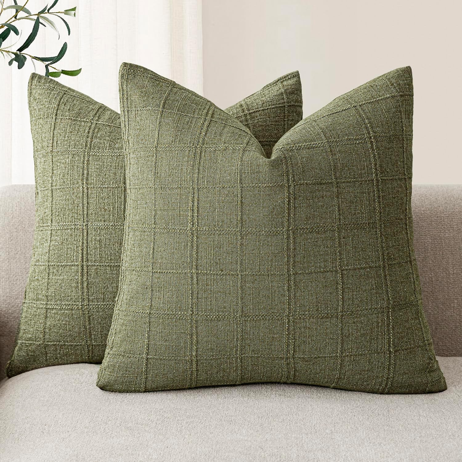 ON SALE🔥Set of 2 Decorative Linen Check Throw Pillow Covers